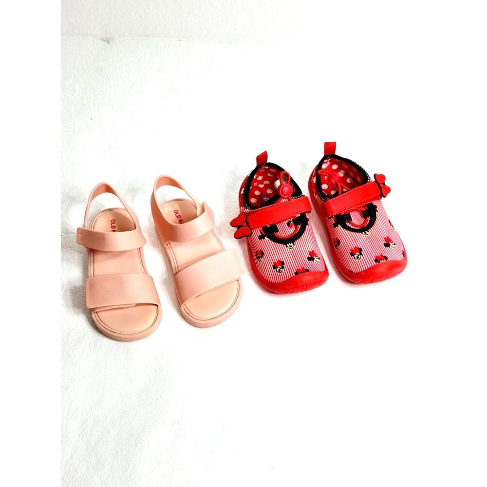 Bundle of 2 Toddler Shoes Red Minnie Mouse Water Shoes Pink Old Navy Sandals 8